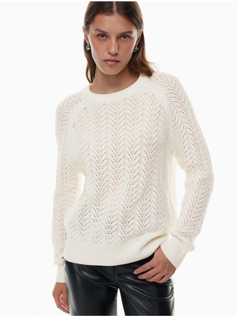 Aritzia Wilfred Cream Arbor Open-Knit Wool Cotton Blend Sweater Size Small